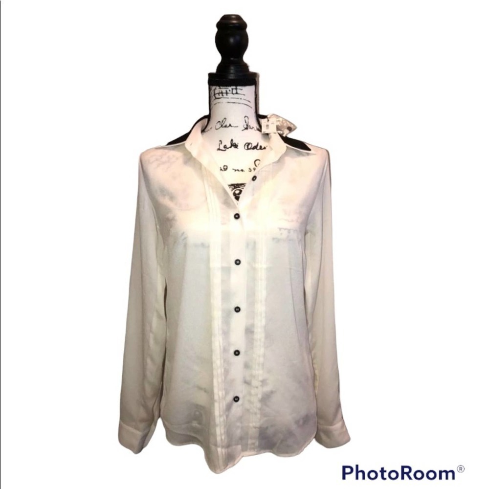 Limited Blouse Top Sheer Off White black Size XS Womens Vintage Office NWT
